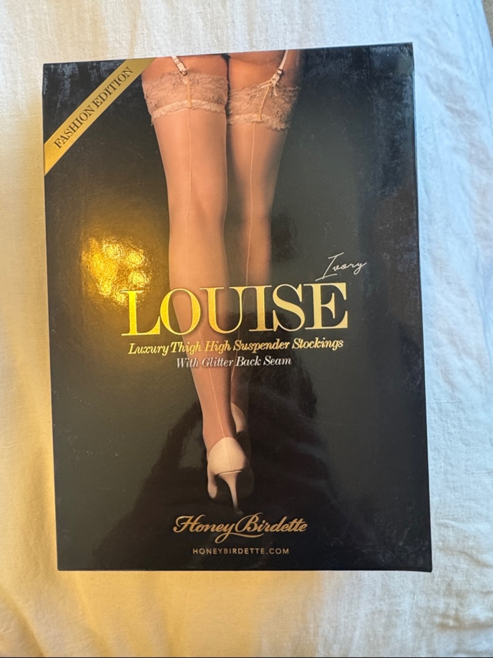 Honey Birdette LOUISE Ivory Luxury Thigh High Suspender Stockings NIB